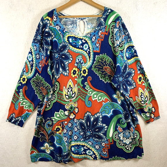Joseph A Womens Colorful Paisley Knit Top Sz 3X Office Statement Boho Soft Comfy - Picture 1 of 14